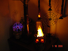 Halloween decorations with the lights off